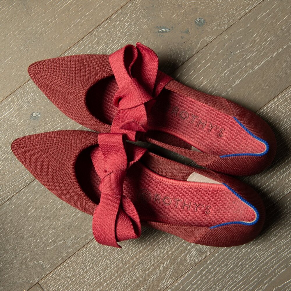 ROTHY’S Shoes Mary Jane Bow Tie Point Toe Flats Red US W8.5 - Picture 3 of 12